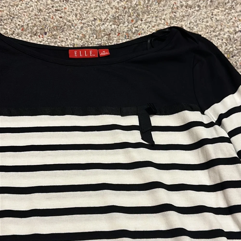 Elle, medium, black and white striped 3/4” blouse, new with tags!! - Picture 3 of 3